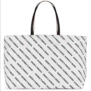 Victoria's Secret Tote Bag White Black Heart Logo Zip Top